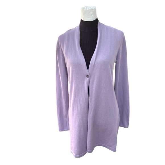 J Jill Lavender Open Front Light Weight Wool Blend Long Line Cardigan Size Small - Picture 1 of 7